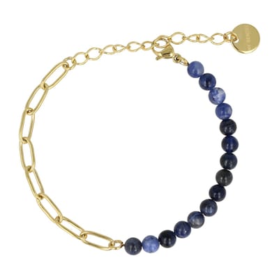 My Bendel - Combi Schakelarmband Goudkleurig Sodalite Edelsteen - Goudkleurige Schakelarmband met Sodalite Edelstenen - met Luxe Cadeauverpakking | Sieraden Voor Dames