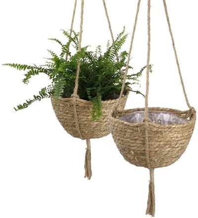 Plantenbak Hangend - Natuurlijke Zeegras Mand - Dural Laag - Tuin Decor - Bloem Mand - Decoratieve Plantenhouder - Hangende Plantenmand