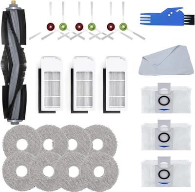 23 stuks reserveonderdelen Geschikt voor Ecovacs DEEBOT X1 Omni, X1e Omni/T10 Omni stofzuigeraccessoireset, 1 hoofdborstel, 6 zijborstels, 3 HEPA-filters, 3 stofzakken, 8 zwarte doekjes en 1