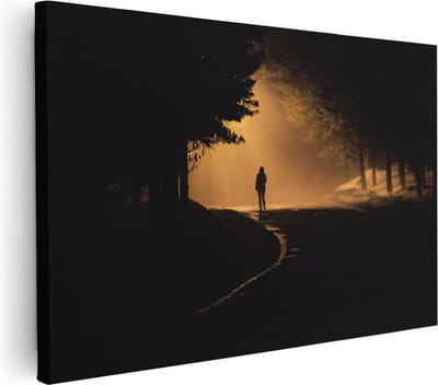 Artaza Canvas Schilderij Silhouet Vrouw - 30x20 cm - Klein - Wanddecoratie Bos - Muurdecoratie Bomen - Kamer Accessoires Woonkamer