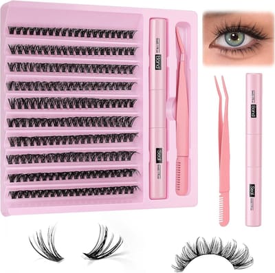 200 Cluster Wimpers 8-16 mm, 50D Krul Kunstwimpers met Wimperlijm en Pincet, Ideaal voor Thuis Wimperextensions en Beginners