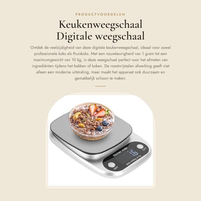 Dailygoods- Keukenweegschaal Digitale Precisie - Roestvrijstalen Weegschaal - Draagbaar - 10KG/1G - Voedselweegschaal - ABS Paneel