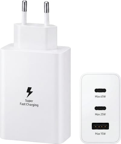 USB-C Oplader 65W - Snellader - 2x USB-C & 1x USB-A - GaN - Oplader Meerdere Poorten - USB-C Stekker - Laptop Oplader & Telefoon Oplader - Wit