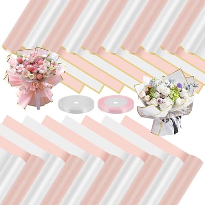 20 Vellen Cadeaupapier met Witte en Roze Bloemen - Waterdicht Inpakpapier voor Verjaardagen, Moederdag en Bruiloften (56 x 56 cm)