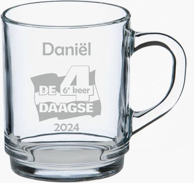 Theeglas met naam - vierdaagse - Nijmeegse vierdaagse - 4daagse - Gegraveerd - Glas graveren - Drinkglas met naam - Thee glas gegraveerd - Verjaardag - Persoonlijke gravering - Persoonlijk theeglas - Cadeau - Kado - voor hem - voor haar