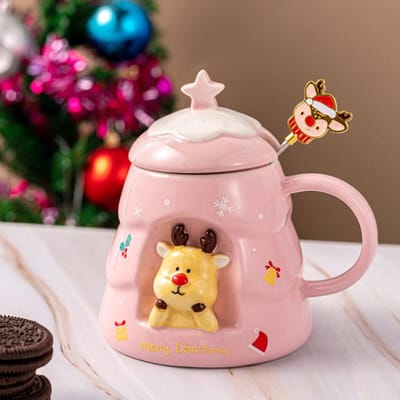 Creatieve Reliëf Kerstboom Keramische Kop Hoog Uitziende Mok Leuke Cartoon Kerstbeker Cadeau Kerst Waterbeker 401—500ml