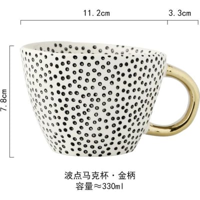 Handbeschilderde Geometrische Keramische Mokken Met Gouden Handvat Handgemaakte Irreguliere Kopjes Voor Koffie Thee Melk Havermout Creatieve Verjaardagscadeaus 330ml white