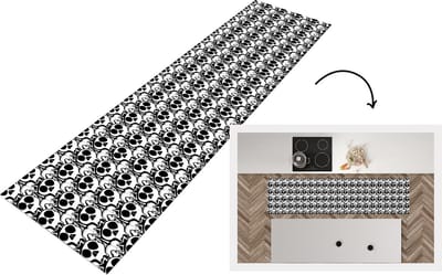 Keukenloper - Loper keuken - Tiener - Skull - Zwart - Patronen - 200x50 cm - Keukenloper vinyl