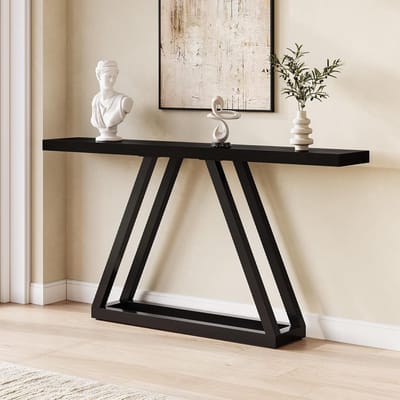 Tribesigns Consoletafel - Sidetable - Console - Haltafel - Metaal/Hout - Zwart - Industrieel - 160 x 29.5 x 80 cm - Console Tafel voor Hal, Woonkamer, Entree