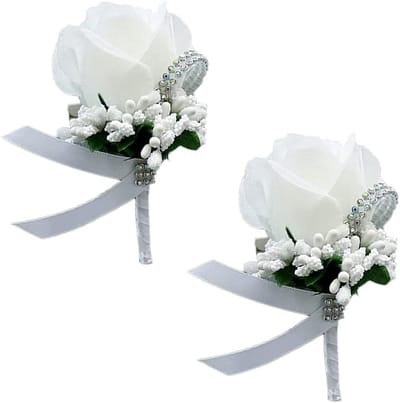 Polsbloemen Set - Bloemen Knoopsgat - Feestelijke Decoratie - Versierd met Strass - 7 x 12 cm - Roze