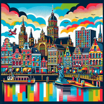 Pop art groningen schilderij | Hedendaagse interpretatie van Groningse cultuur in levendige popartstijl | Kunst - 100x100 centimeter op Dibond | Foto op Dibond