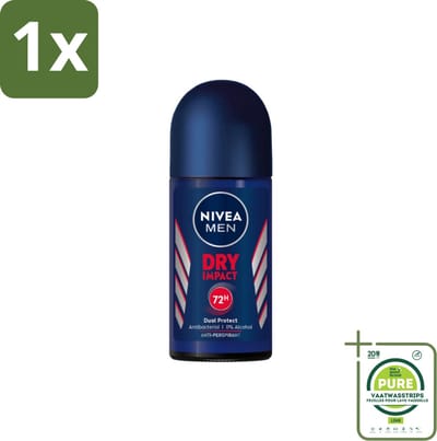 1 x Nivea Men – Deodorant Roller – Dry Impact – 50 ml - Anti-transpirant - Zweetbestendig - Geurbestendig - Droge Oksel - Huidbescherming