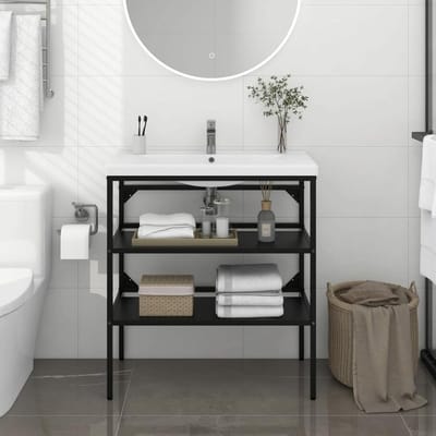 Wastafelframe - Badkamerrek Gootsteenframe - Badkamer Organiseren - Gepoedercoat IJzer - 79 x 38 x 83 cm - Zwart