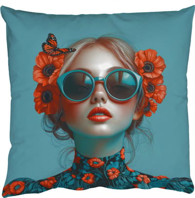 Sierkussens - Kussentjes Woonkamer - 50x50 cm - Vrouw - Blauw - Vlinder - Bloemen - Aesthetic