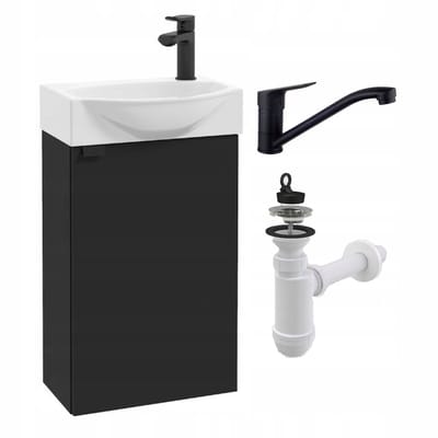 STAMAR - Badkamerkast 40cm met Wastafel + Wastafelkraan - Badkamermeubel - Zwart