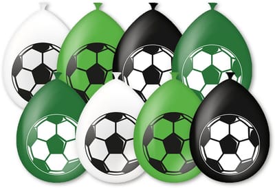 LUQ – Voetbal Latex Ballonnen – 8 Stuks – Groen-Zwart-Wit – Football Feest Decoratie – Party Versiering – Helium Ready