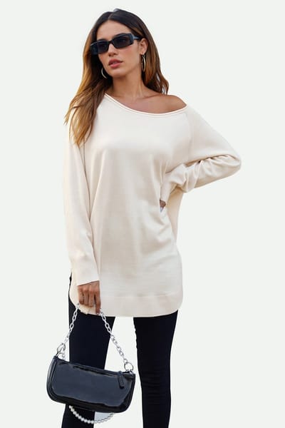 Oversized gebreide trui-top in ecru