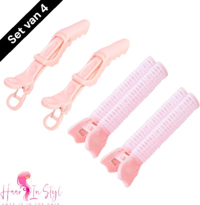 Haar in Stijl® | Poeder Roze / Zalm set van 4 | 2 krokodillen haarklemmen en 2 volumizing haarroller clips | haarclips en volume voor pony haar
