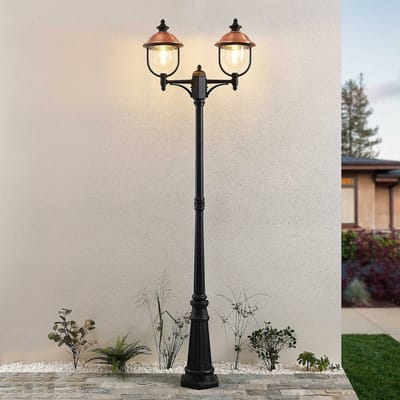 Lindby - Lantaarnpalen - 2lichts - Aluminium, koper, kunststof - H: 225 cm - E27 - zwart, koper