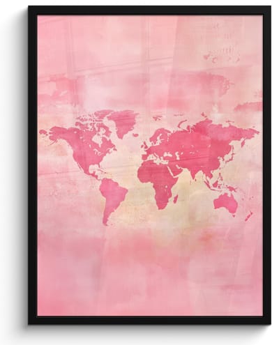 Poster in lijst - Fotolijst 60x80 cm - Posters - Wereldkaart - Roze - Vaag - Posterlijst zwart - Decoratie - Wanddecoratie woonkamer - Muurdecoratie slaapkamer