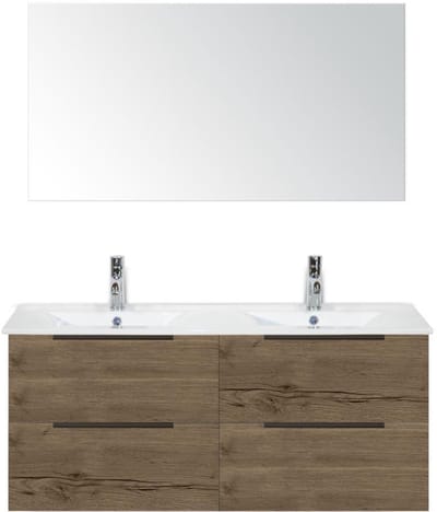 Seville Badmeubelset 120 cm - 4 Laden Tabacco Edge - Wastafel Enjoy Dubbel met Spiegel
