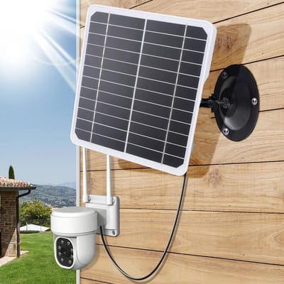 Allecto - Zonnepaneel voor Beveiligingscamera - 20W 5V - IP68 Waterdicht - Oplaadbare Batterijcamera - Verstelbare Houder - Buiten gebruik