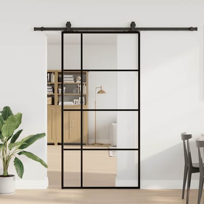 vidaXL - Schuifdeur - met - beslagset - 102,5x205 - cm - ESG - glas - zwart