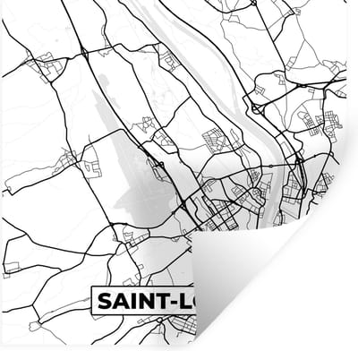 Muurstickers - Sticker Folie - Kaart - Saint-Louis - Stadskaart - Frankrijk - Plattegrond - Zwart wit - 100x100 cm - Plakfolie - Muurstickers Kinderkamer - Zelfklevend Behang XXL - Zelfklevend behangpapier - Stickerfolie