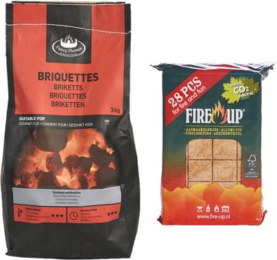 BBQ starterspakket - houtskool briketten 3 kilo - barbecue aanmaakblokjes 28x