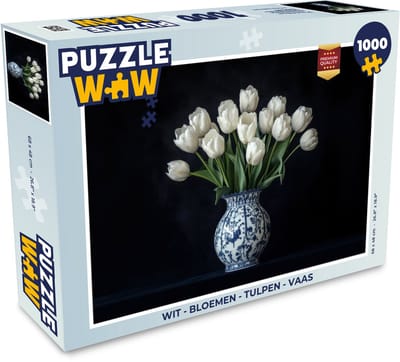 Puzzel Wit - Bloemen - Tulpen - Vaas - Legpuzzel - Puzzel 1000 stukjes volwassenen