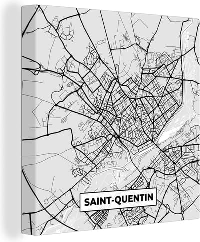 Canvas Schilderij Kaart - Frankrijk - Stadskaart - Plattegrond - Saint-Quentin - 20x20 cm - Wanddecoratie