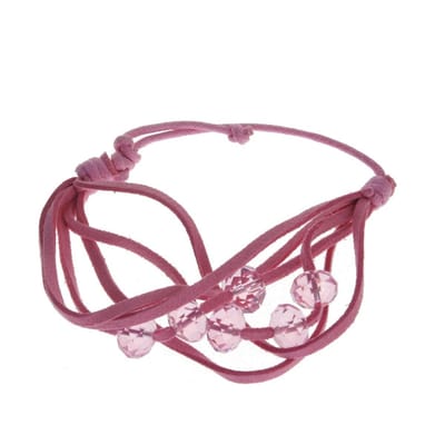 Behave - Armband - roze imitatieleer met kralen - verstelbaar - boho