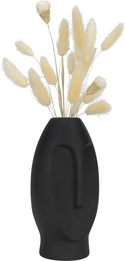 QUVIO Vaas - Gezicht - Aardewerk - Decoratie - Bloemenvaas - Vaasje - Vaasjes - Zwart - 8 x 8 x 18 cm (lxbxh)