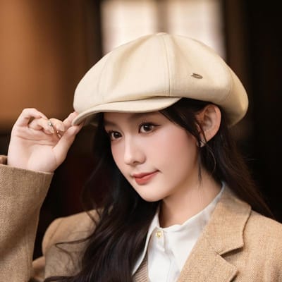 Hoeden voor Dames in Herfst en Winter Britse Retro Winddichte Warme Baret Outdoor Casual Schildersmuts Grote Hoofdomtrek Achthoekige Hoed Nieuw One Size brown