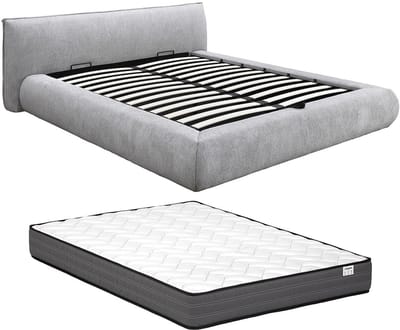 Vente-unique Bed met opbergruimte stof lichtgrijs 180 x 200 cm (Super King Size Bed)