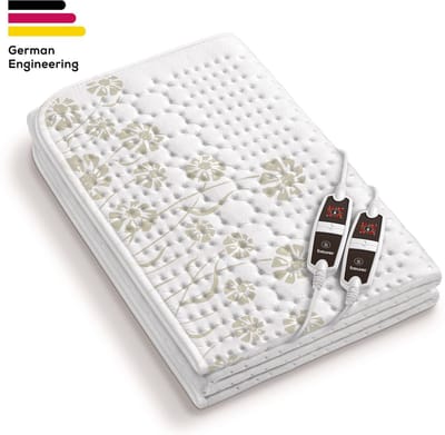 Beurer Elektrische onderdeken 2 persoons - Elektrische deken 150x160cm - Snelle opwarming - 2 Schakelaars - BSS (Beurer Safety System) - Fleece/Katoen - Wit
