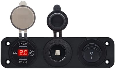 ProRide 12V USB Autolader 2 Poorten - 5V/2.4A - Drievoudig inbouw paneel - Sigaretten stopcontact en Schakelaar