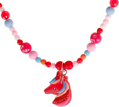 Ketting Kindermaat - Eenhoorn Glitters Rood & Gekleurde Kraaltjes Strass - Elastisch