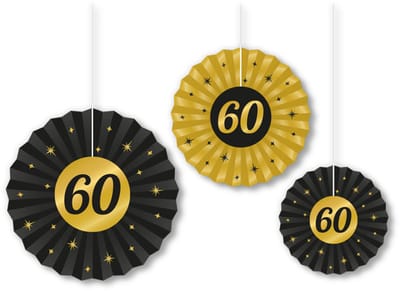 LUQ – Zwart Goud Paper Fans 60 Jaar – Feest Verjaardag Decor – Luxe Papieren Waaiers Party Versiering – Glam Vibe