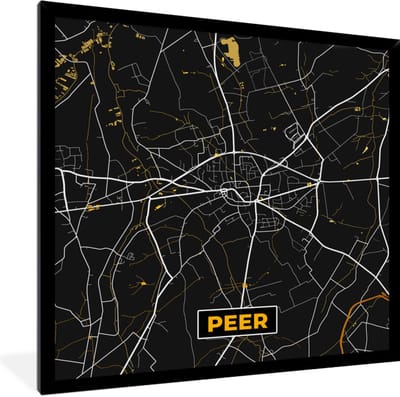 Fotolijst incl. Poster - Stadskaart - Peer - Plattegrond - Goud - Kaart - 40x40 cm - Posterlijst