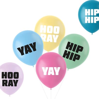 Folat - Ballonnen Pastel 'Hip Hip Hooray' Meerkleurig 33 cm - 6 stuks
