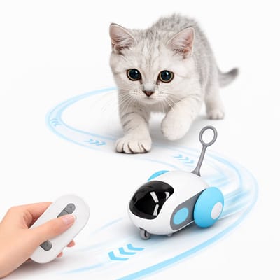 ZoeZo Elektrisch Interactief Kattenspeeltje - USB‑Oplaadbaar - Obstakelherkenning - Interactief katten speelgoed - Intelligentie - Afstandsbediening en Auto‑modus - 360° Rijdend