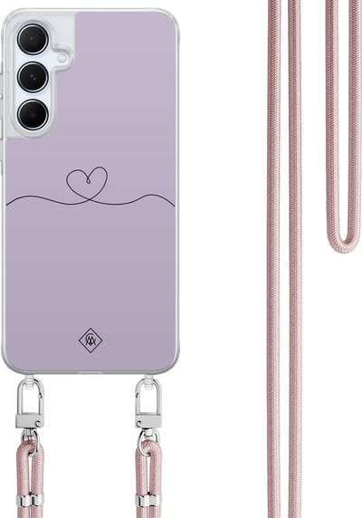 Casimoda® hoesje met koord - Geschikt voor Samsung A55 - Hart Lila - Afneembaar koord - TPU/polycarbonaat - Paars