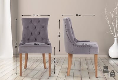 CLP Aberdeen Set van 4 eetkamerstoelen - Zonder armleuning - Hout - Fluweel - grijs antiek licht