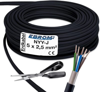 Krachtkabel NYY-J 5x2.5mm² Zwart - PVC Installatiekabel Per Meter