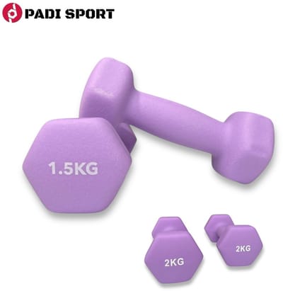 Padisport - Dumbell Neopreen set 1,5 en 2 - gewichten set halters - paars - Gewichten 2 kg - dumbellset - halterset - gewichtjes set 1,5 gewichten set 2 kg