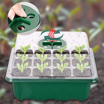 Famanu pak van 6 zaad kiemen trays Starter Tray Propagator Kieming Tray met Verstelbare Koepel Deksels Kas Grow Trays voor Plantenzaad Groeien, met 20 Etiketten, 2