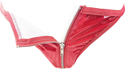 BamBella® Erotische onderbroek - Maat S/M - Wetlook string Dames - Rood Datex mix latex en stof ondergoed Sexy BDSM kleding met rits open kruis