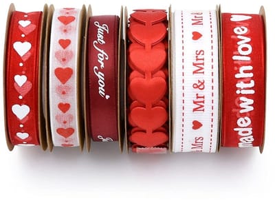 Allecto - 6 Rollen Valentijnsdag Linten - Gedrukt Hart Linten - Perfect voor Gift Wrapping - Rood - DIY Supplies - Creatieve Decoratie - Geschikt