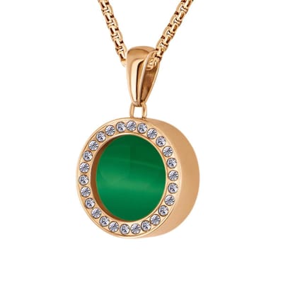 Quiges 12mm Mini Munt Hanger Rosé Goudkleurig met Zirkonia RVS Glans met Cateye Groen Munt en Ketting Ankerketting 42-46cm - SLSHS431
